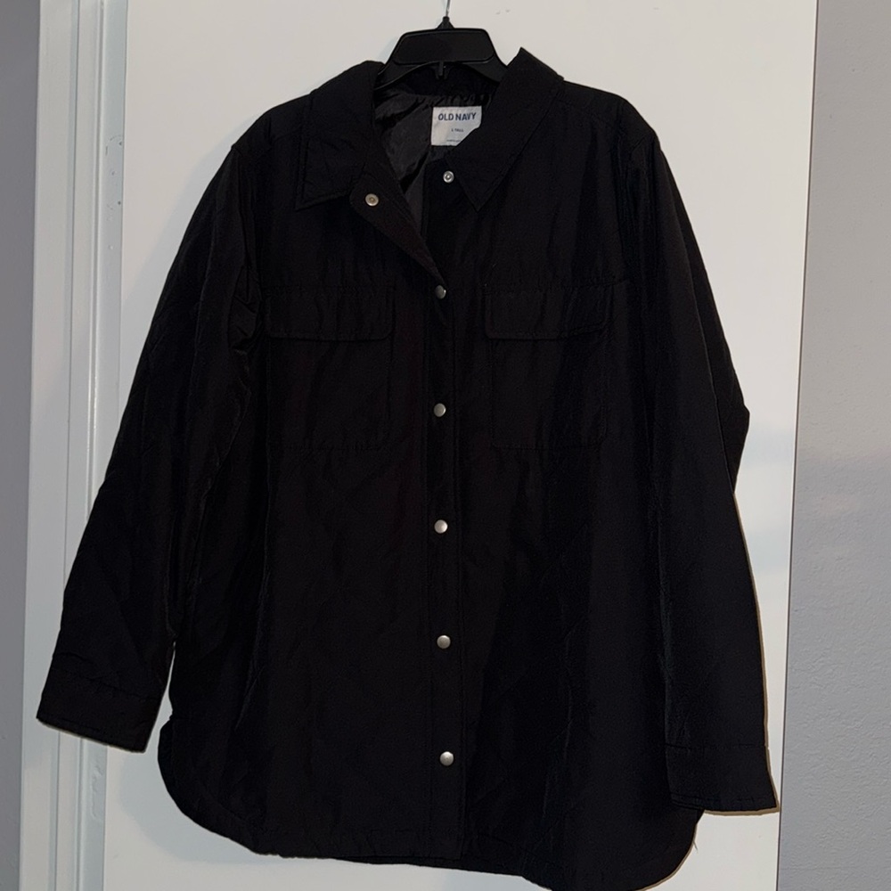 Old Navy Black Quilted Shacket-Large Tall